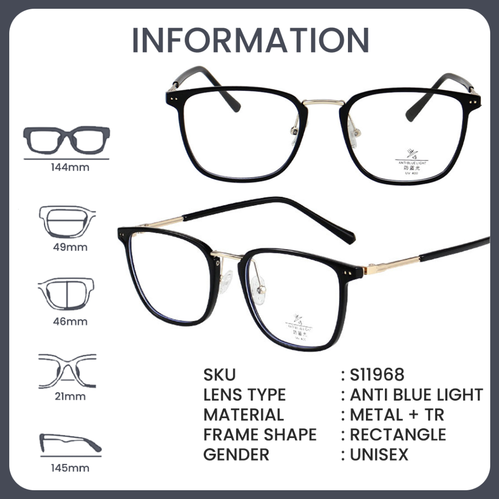 Robins kacamata Anti Radiasi Komputer Frame Kacamata Kotak Bisa Minus Photocromic Bluecromic Fashion Terbaru Wanita S11968-5