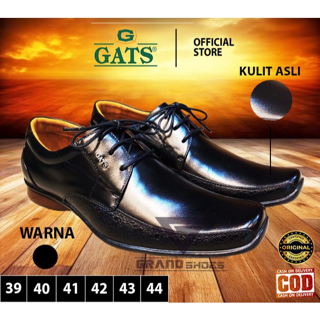 GATS sepatu pantofel tali kulit asli formal formil  glossy lancip casual kasual pria cowok original