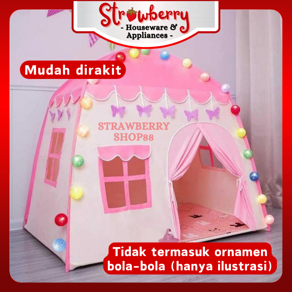 Tenda Anak Model House Rumah Jendela Tenda Bermain Princess Castle Outdoor Biru dan Pink
