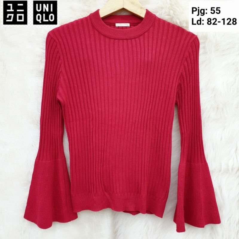 UNIQLO Knit Rajut Blouse Lengan Panjang Unik Wanita