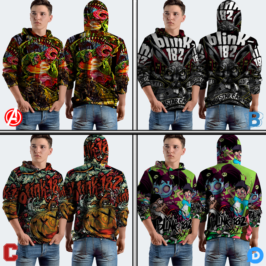 Jumper Hoodie Blink-182 Rock Band Blink 182 Hoodie Pullover Fullprint Bahan Polyester Jersey | SKU-2
