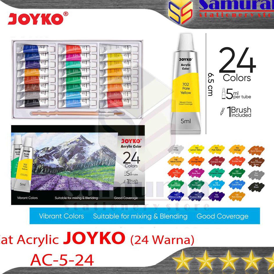 

Get Quality Cat Akrylic Joyko ACC 5 isi 24 Warna Acrylic Color 24 w ACC512 1 set 24 Colours 5 ml