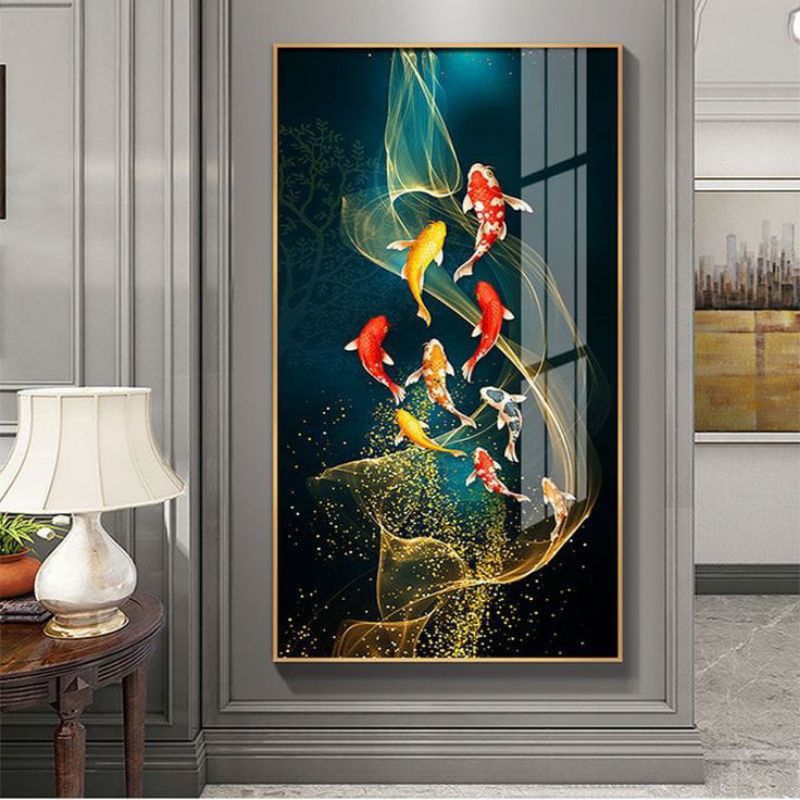 lukisan dinding ruang tamu ikan koi
