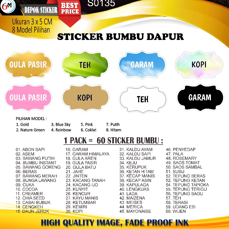 

Produk Terpopuler STIKER BUMBU DAPUR LENGKAP isi 6 pcs