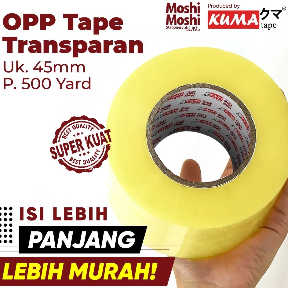 

Ready Merakyat Lakban Moshi Kuma 2 inch 5 Yard Bening Transparan Tape Perekat Kuat