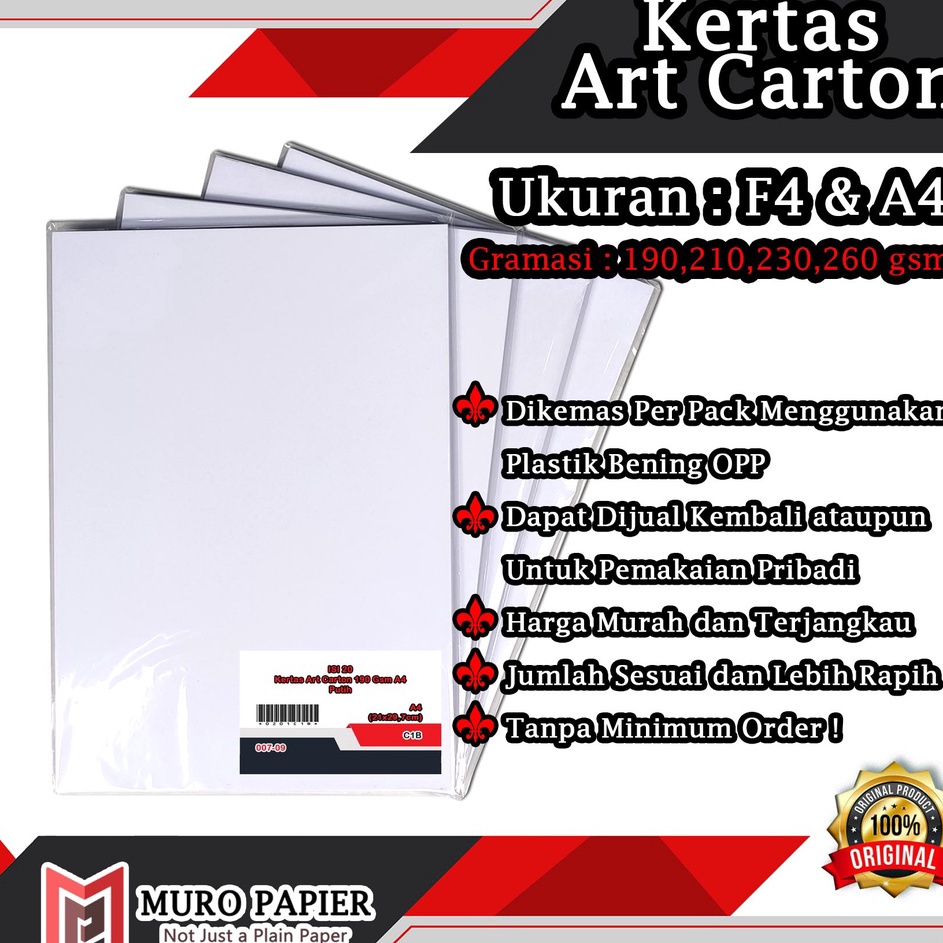 

Hemat Terkini PER PAK ISI 2 Karton Art Carton 19 21 23 26 gsm F4 A4 by Muro Papier