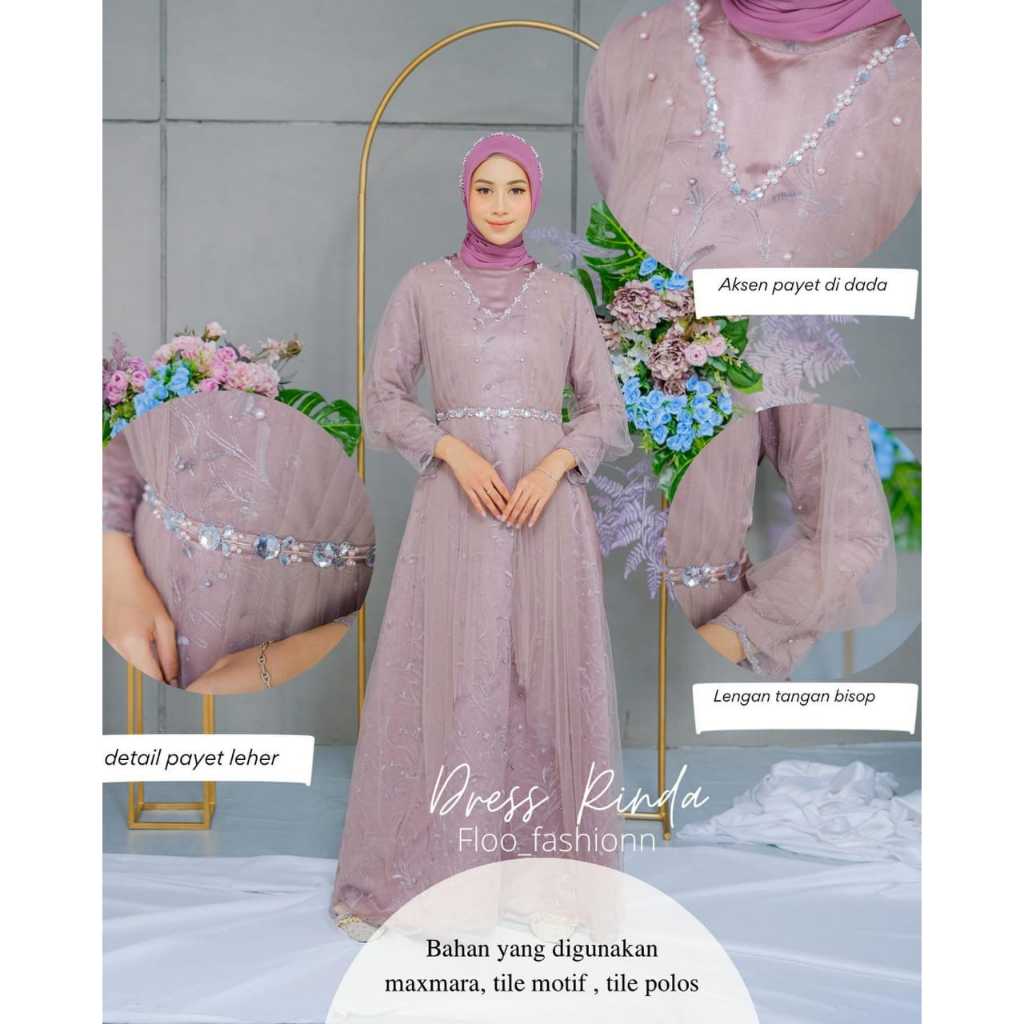 Rinda Gamis Brukat Premium By Aghnia Fashion Muslim Dress Satin Maxmara Mix Tille Ada Jumbo XXL