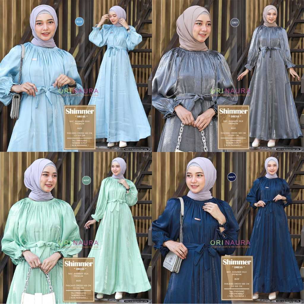 (ORINAURA.OFFICIAL) New Shimmer Dress Muslim Ori Naura // Gamis Pesta Silk Premium / Arema  Dress Sa