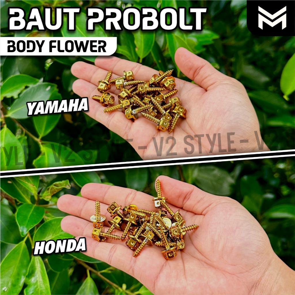 ( NEW FOTO ASLI ) BAUT PROBOLT BODY FLOWER YAMAHA HENG GOLD STAINLESS FULL BODY Lexi Aerox Fino Vixi