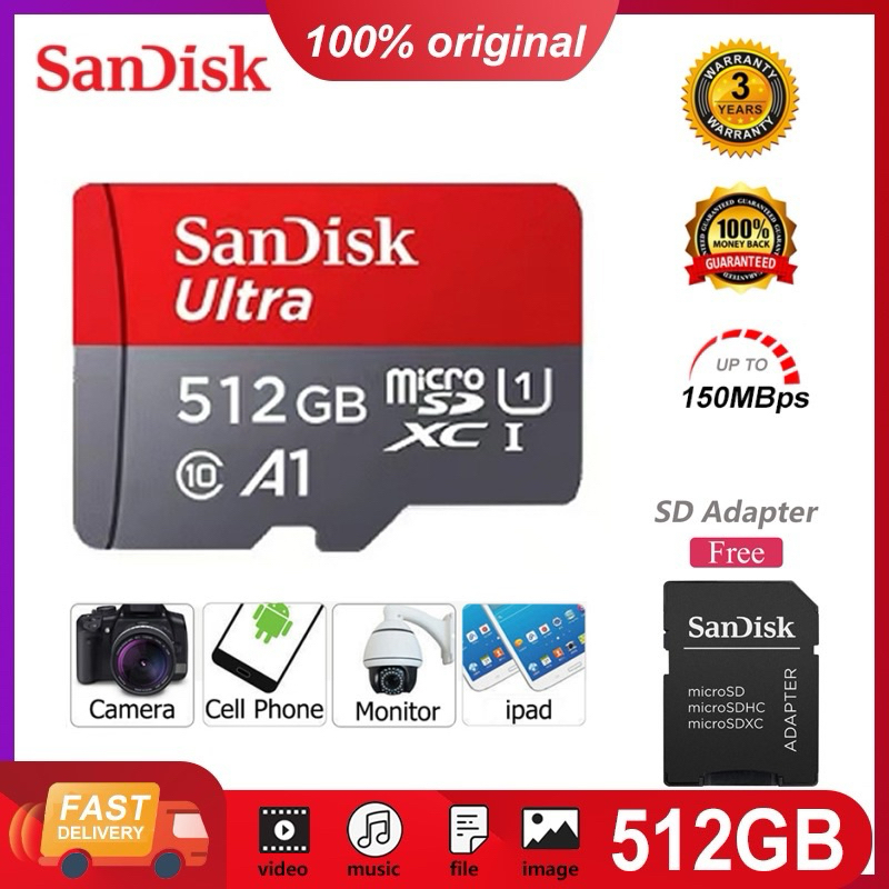 SanDisk Memory Card Micro SD 258GB/1 28GB/512GB 100Mbps sd card memori c ard kartu sd