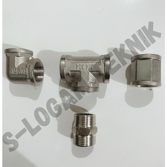 Fitting Knee Tee sock 3/4 Stainless Elbo Knie  Tee Sok Double Nepel  90° Drat Dalam sock lurus Drat 