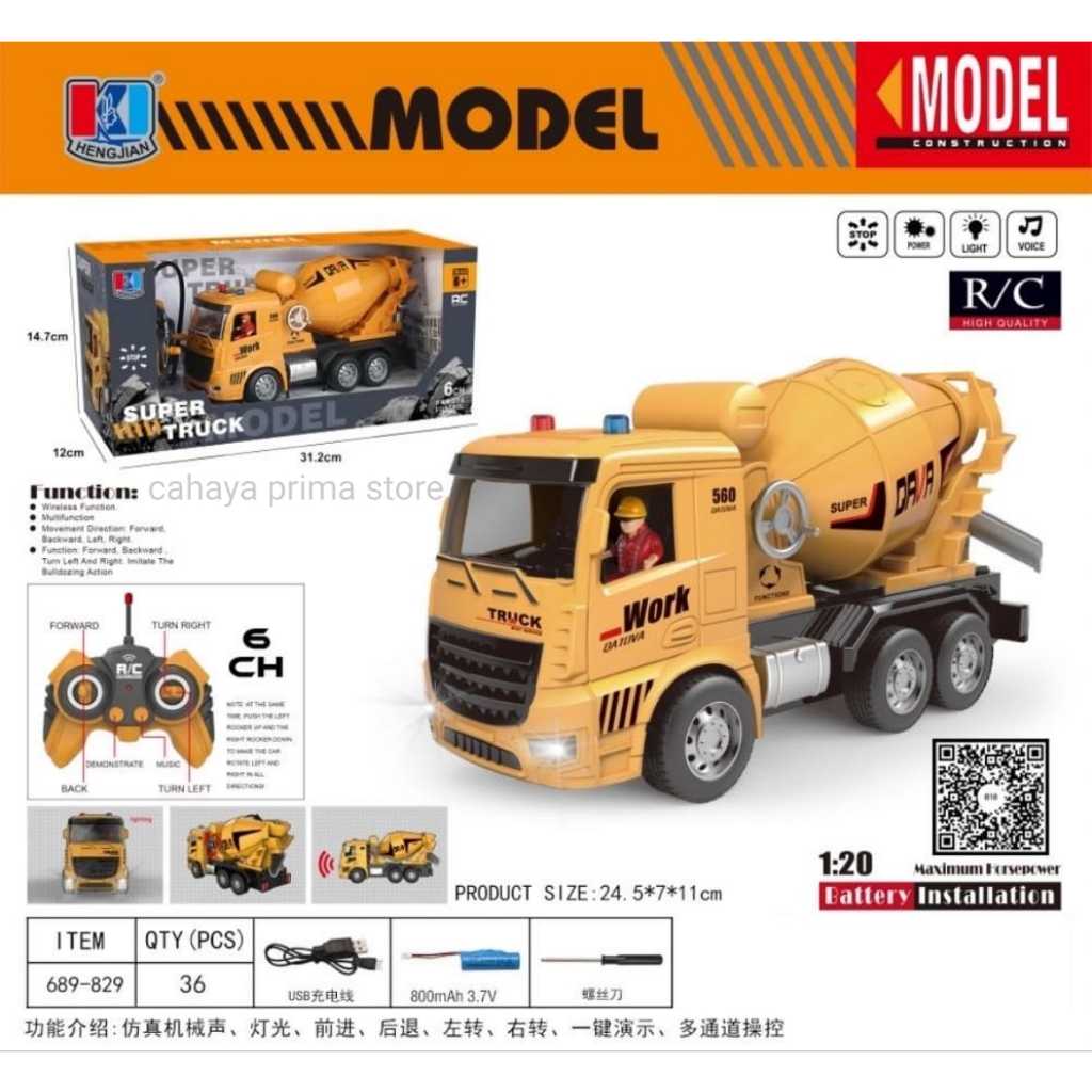 Mainan Mobil Remote Control Remot Kontrol Truk Truck Mixer Semen Molen RC Car Skala 1:20 Frekuensi 4