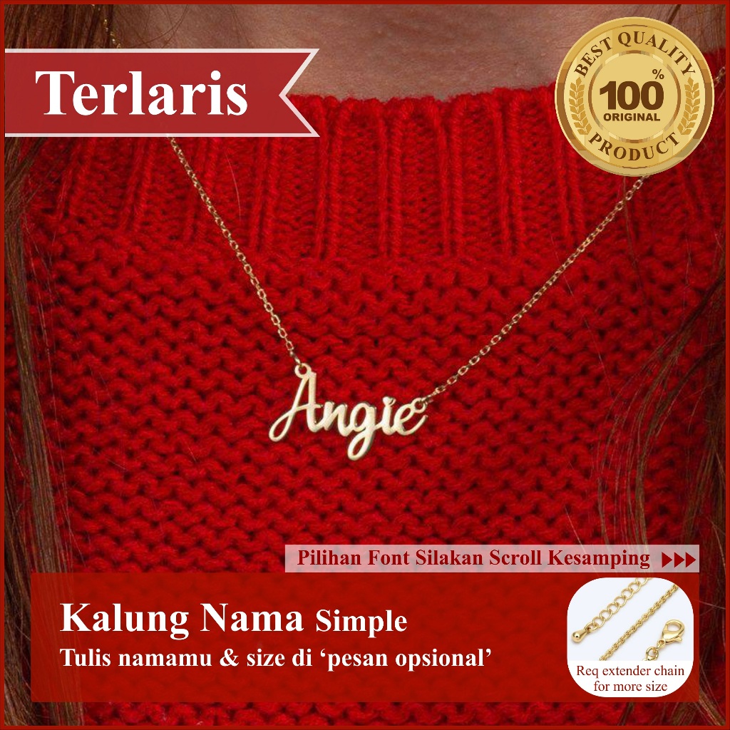 Kalung Nama Simple  AnggieTitanium Gold/ Silver/ Lapis Emas Putih