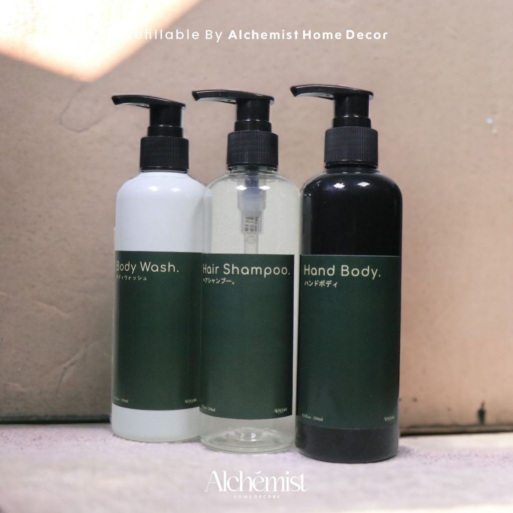 BOTOL PLASTIK 250ML PUMP FREE STICKER MINIMALIS AESTHETIC / BOTOL REFIILLABLE REFILL PUMP 250ML FREE