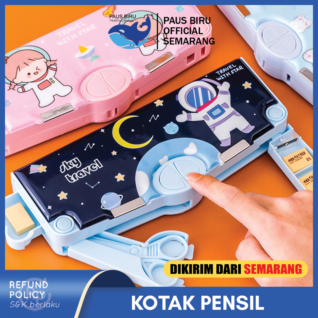 

Paus Biru - Aimilo Kotak Pensil Multifungsi Lengkap Peruncing Gunting Isolasi Penghapus Penggaris