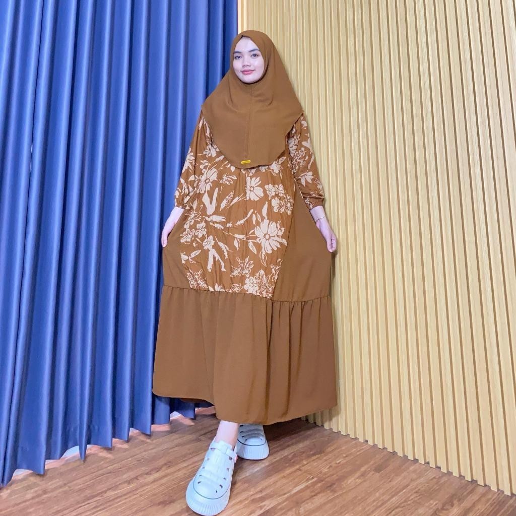 Safwah Set Dress Rayon Mix Crinkle / Gamis Kombinasi Set Bergo