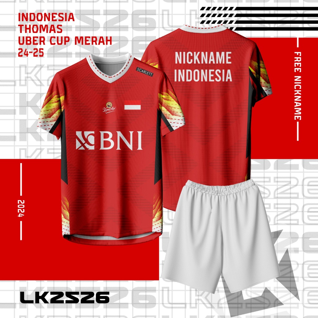 Jersey Custom Thomas Uber Cup Indonesia Merah 24/25 | Bulu Tangkis | Nickname GRATIS