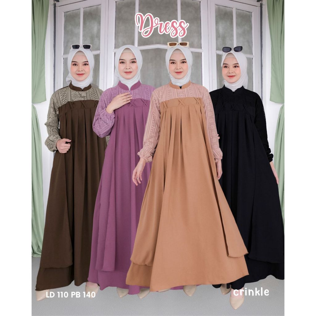 Baju Gamis Muslim Bahan Katun Crinkle Aplikasi Brokat SHIREEN Long Dress