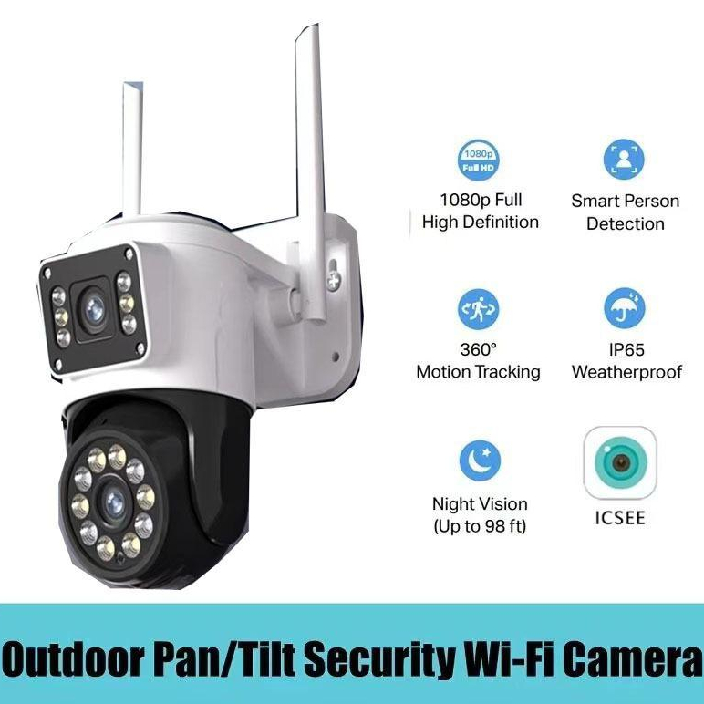 CCTV HK6632B iCSee Lensa Ganda Outdoor IP Camera CCTV Kamera Pintar FHD Wireless CCTV Tixvision