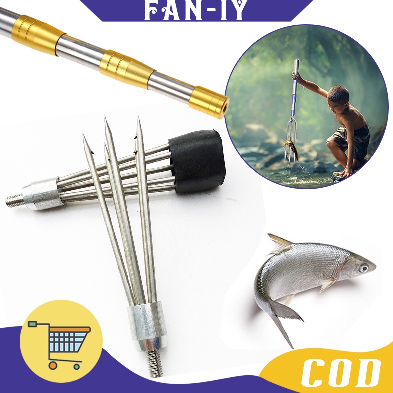 KODE Y98O Tombak Ikan Mata 5 Tombak Pancing Ikan Stainless  Tongkat 2M Tiga Bagian Dengan Penutup Pe