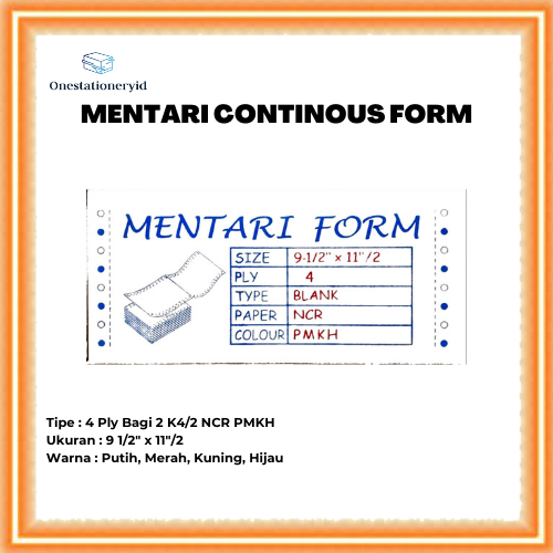 

Kertas Continuous / Continous Form 4 Ply Bagi 2, 4 Rangkap K4/2 NCR Putih Merah Kuning Hijau 9 1/2" x 11/2