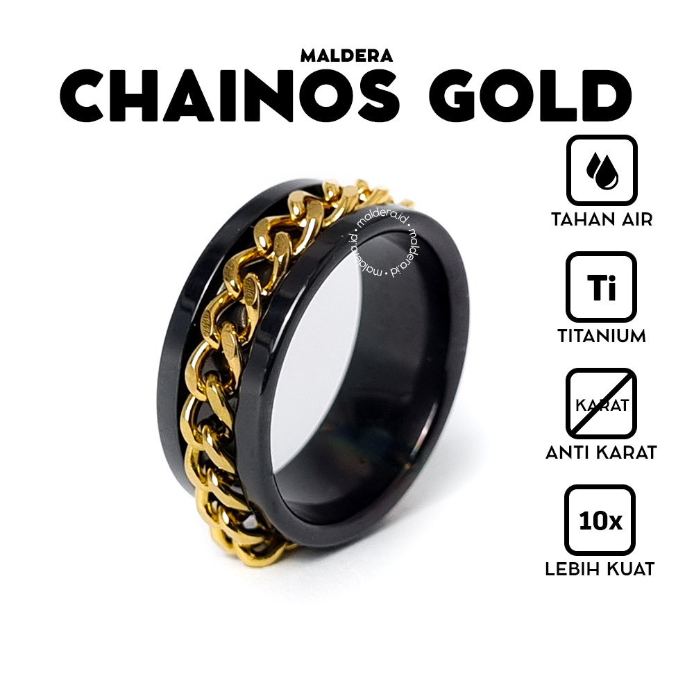 Maldera CHAINOS Gold Ring Cincin Rantai Emas Titanium Anti Karat Cincin Titanium Pria Wanita