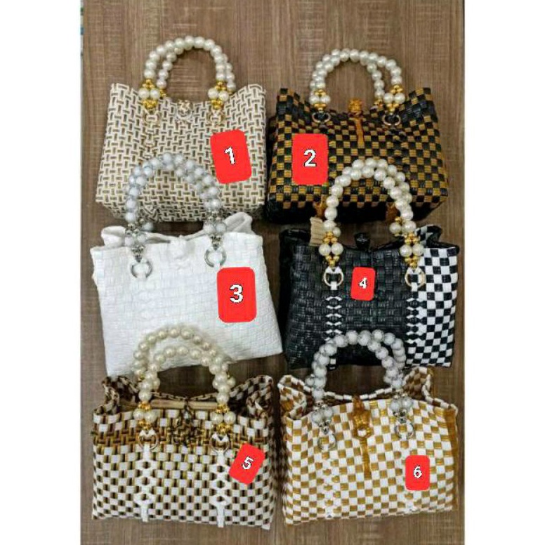 ART E52O Tas WanitaTas anyaman plastikTas jally Mutiara