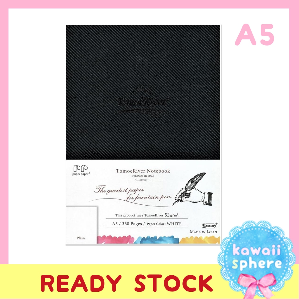 

Sakae Tomoe River Paper 368 Pages Notebook A5 | Blank /Grid /Dots | 1 Day 1 Page Notebook | 52 gr White
