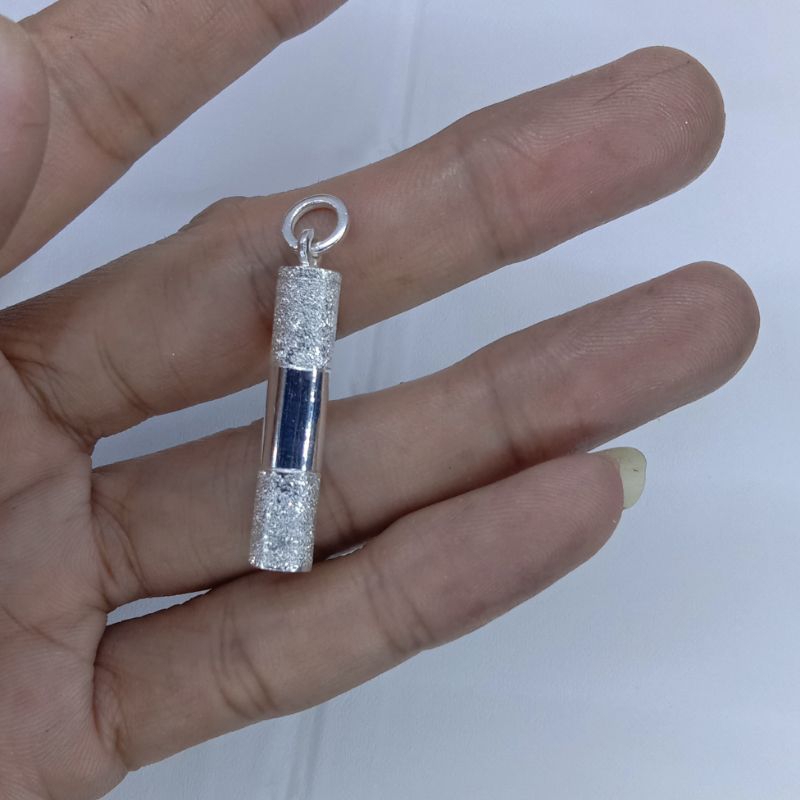 Liontin perak tabung bambu tutup drat parfum ( perak asli murni )