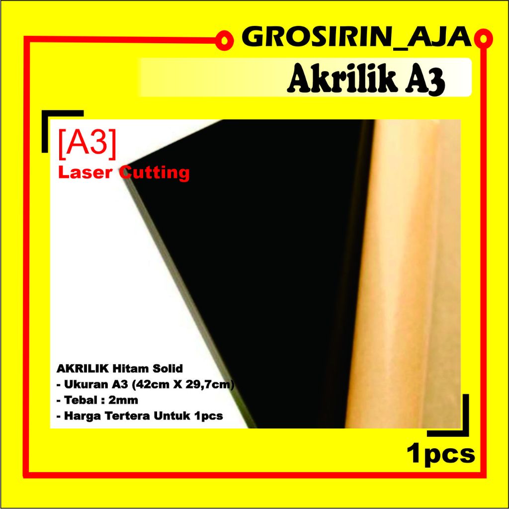 Akrilik Hitam (solid) A3 2mm