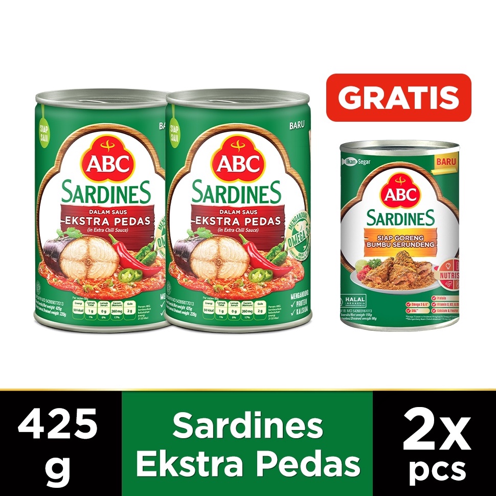

Buruan pesan ABC Sarden Extra Pedas 425g 2pcs Free Sarden Siap Goreng Bumbu Serundeng 155 g