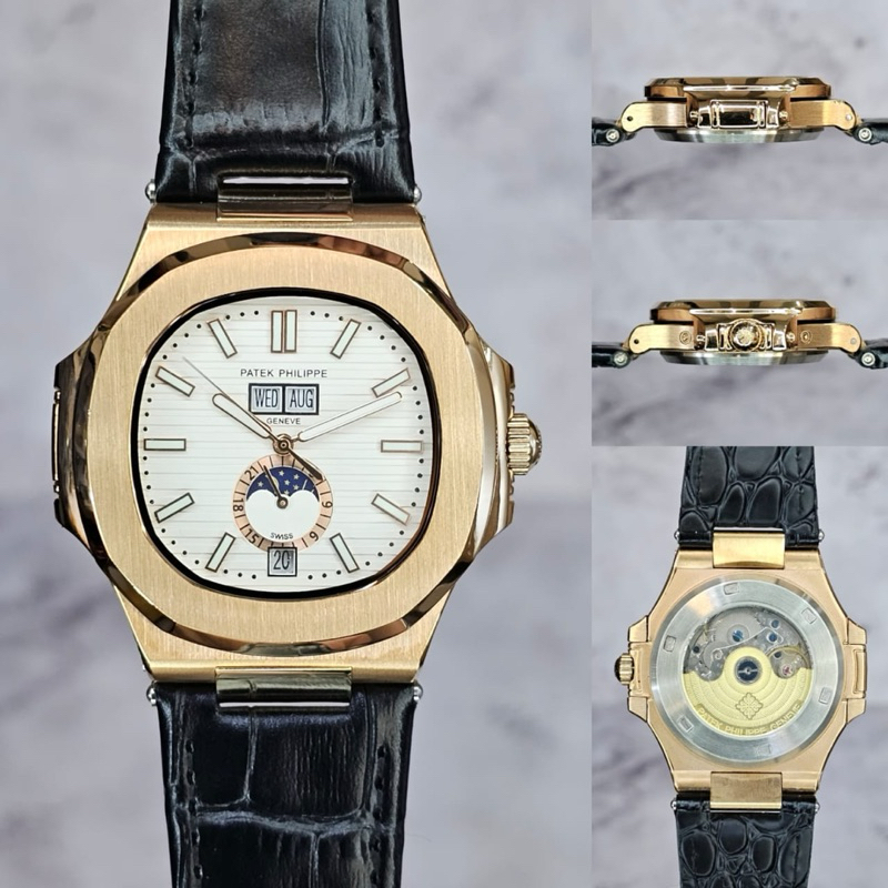 JAM TANGAN PRIA/COWOK PATEK PHILIPPE MOONPHASE KULIT CROCO HITAM ROSEGOLD AUTOMATIC JAPAN MIYOTA AAA