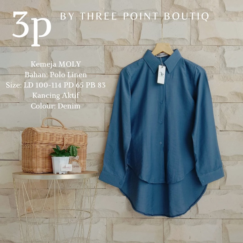 Kemeja moly by 3point/kemeja wanita/kemeja polos/kemeja kerja/kemeja kuliah/kemeja jumbo/atasan/atas