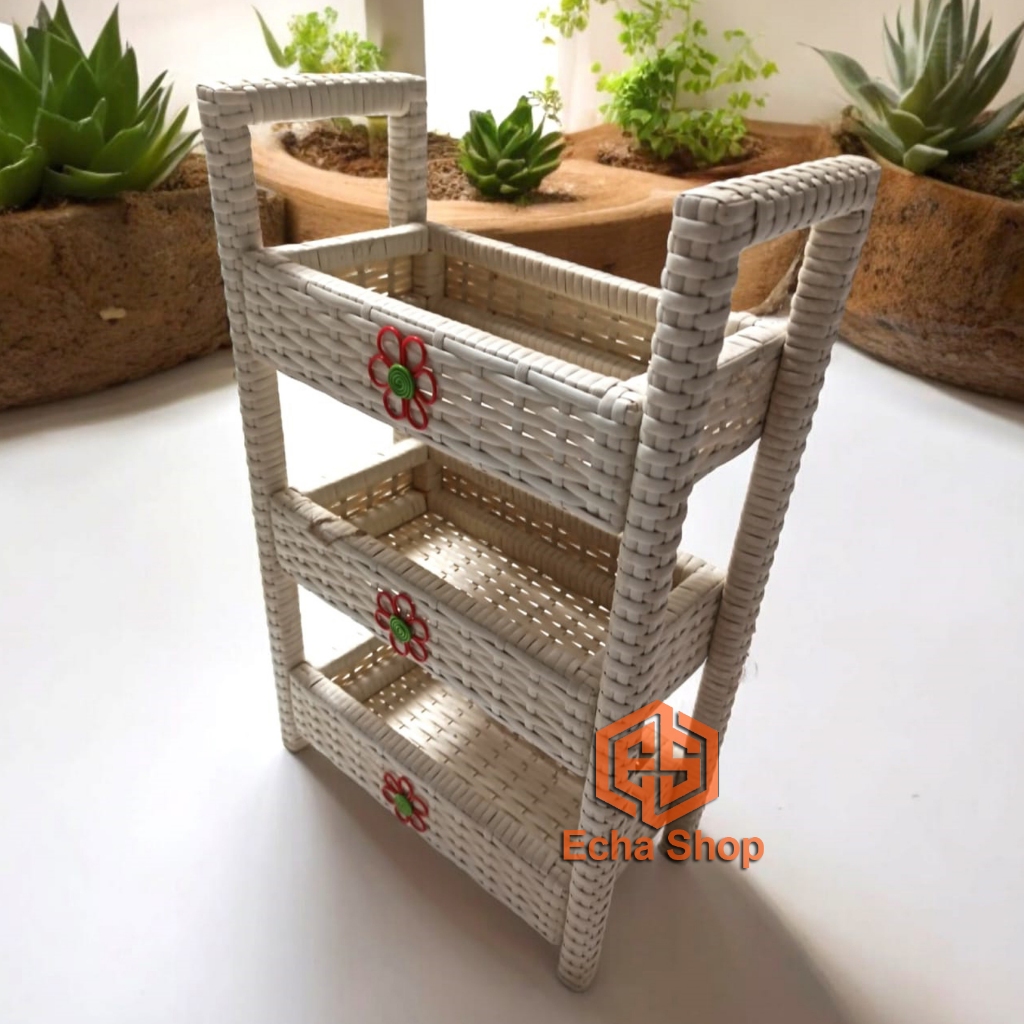 Rak Bumbu 3 susun Keranjang Serbaguna Keranjang Bumbu Rak Bawang Rotan Sintetis Kotak