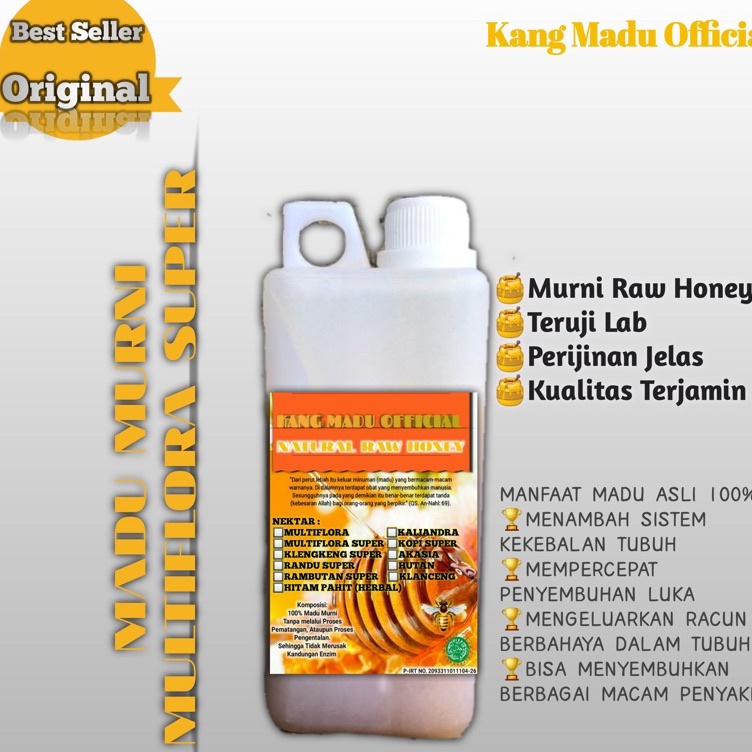 

Paket Ekslusif MADU ASLI MURNI MULTIFLORA SUPER PURE MADU RAW HONEY 1 1kg Herbal Premium