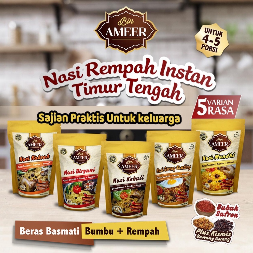 

Cek Disini Nasi Rempah Instan Timur Tengah Bin Ameer Kebuli Biryani Kabsah Mandhi Nasi Goreng Kambing Nasi Arab Beras Basmati plus Bumbu Nasi Kebuli