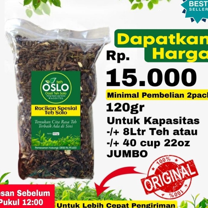 

DiSkon Racikan Teh Solo Brand Teh Oslo 12gr Wangi Sepet Kentel 1 Resep Biang Teh Solo Asli