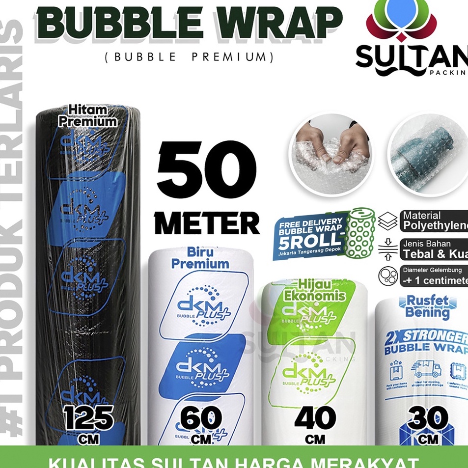 

Kualitas Puas Plastik Bubble Wrap 5Meter Bubblewrap RUSFET DKM PLUS PREMIUM EKONOMIS ROLL