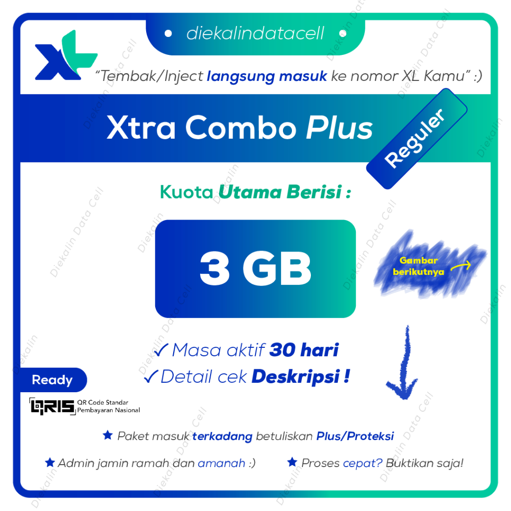 XTRA COMBO PLUS 3GB 30 HARI TEMBAK/INJECT XL Axiata Extra Combo Plus Proteksi - Murah Ramah Amanah