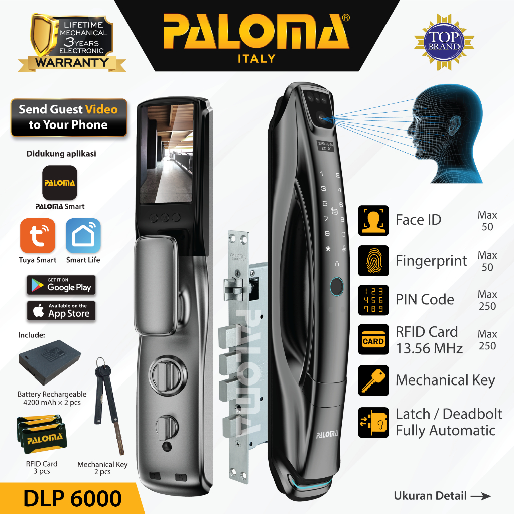 PALOMA DLP 6000 Digital Lock Smart Home Kunci Pintu Door Handle Tuya WiFi Face Recognition Camera Do
