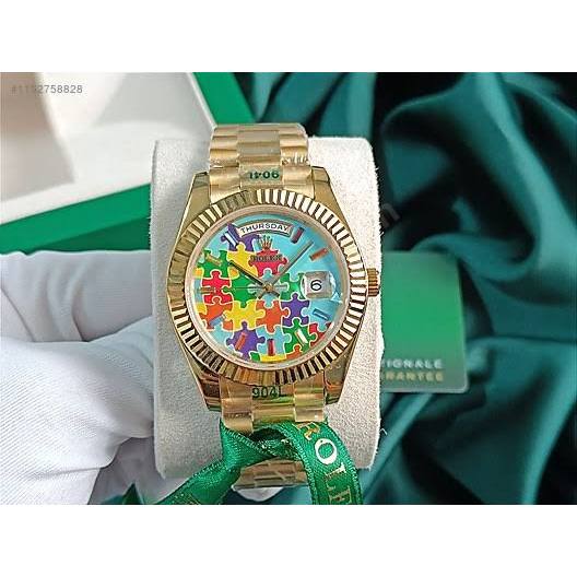 Jam Tangan Rolex Pria Wanita Fashion Mini 36mm - Jam Rolex Day Date Mesin Otomatis Tanpa Batrai