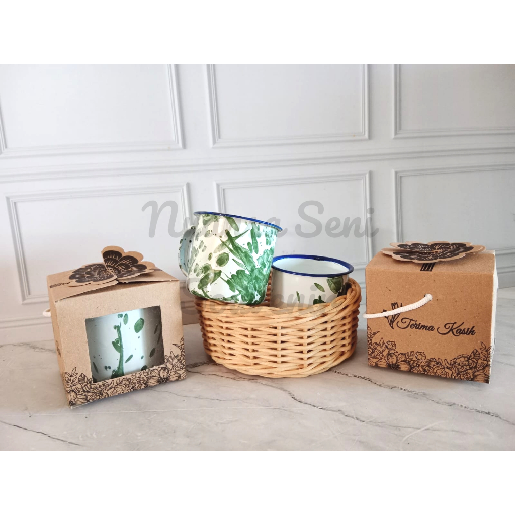 Suvenir Mug Enamel Blirik 6cm Cangkir Minum Kopi Teh Gagang Kaleng Loreng Tumbler Vintage Kemas Box