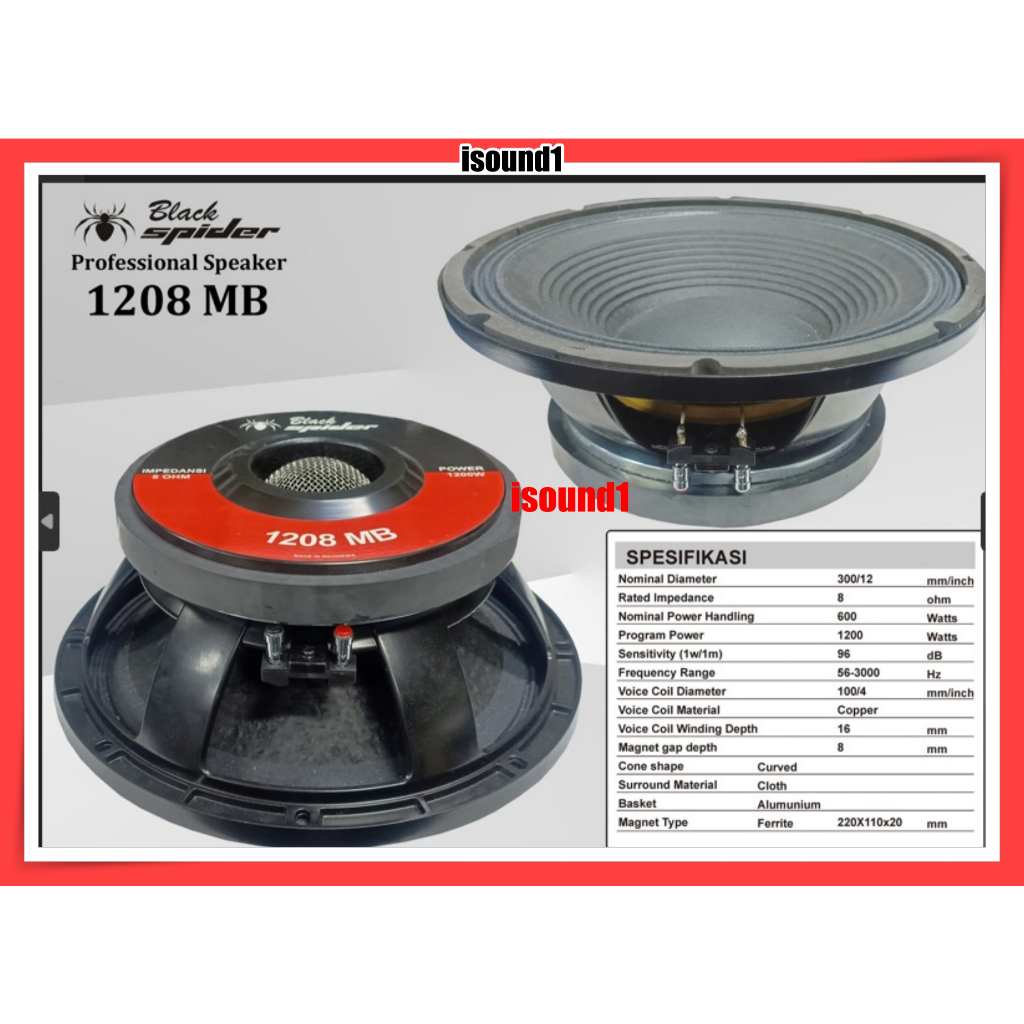 SPEAKER BLACK SPIDER 12 INCH 1208 MB KOMPONEN BLACKSPIDER 1208MB 12IN ORIGINAL