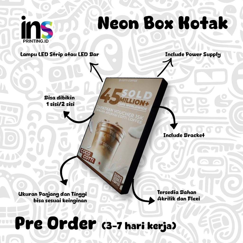 Neon Box Akrilik Kotak 1 sisi dan 2 sisi Free Breket Free Design