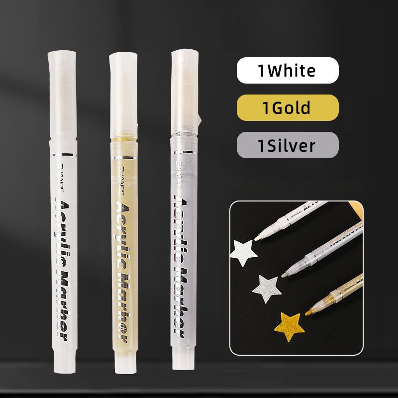 

SHANDS Fine Artist Acrylic Art Marker Gold Silver White Tip Size Spidol Emas Perak Putih