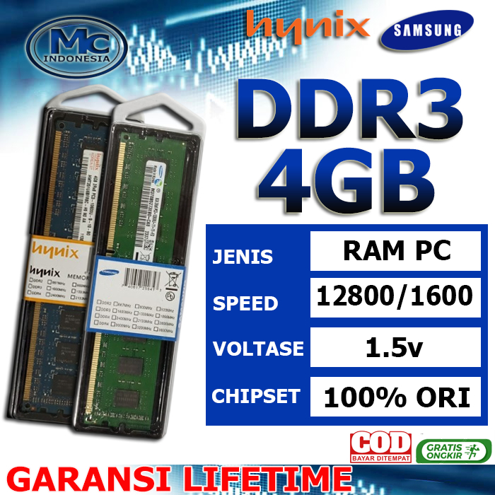 Memory Ram Pc Komputer DDR3 4GB /2GB DDR2 2GB PC-12800/10600/6400 All merk