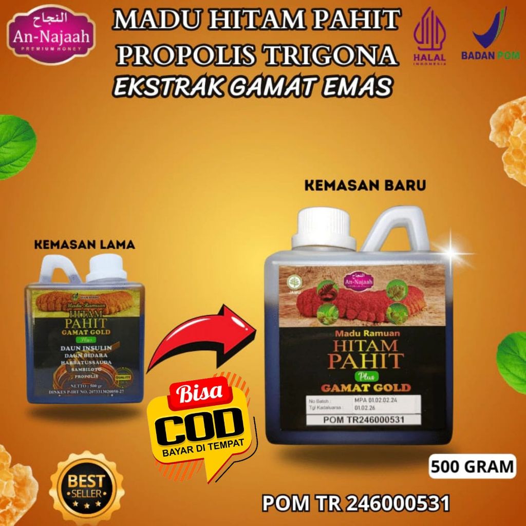 

Madu Hitam Pahit Gamat Gold 500 gr Plus Daun Insulin Dan Sambiloto asli