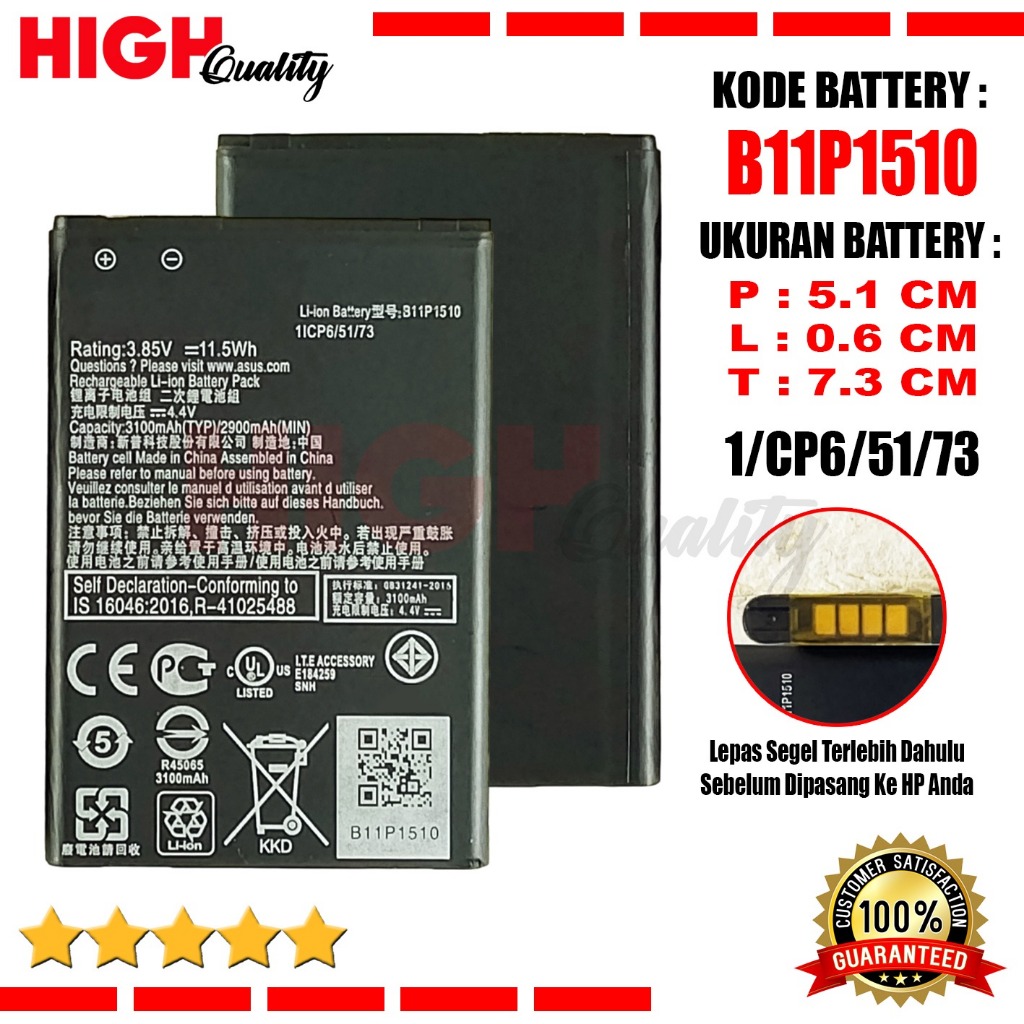 Baterai Battery High Quality B11P1510 For Type Hp Asus Zenfone Go , ZB551KL , X013D & Zenfone Go TV 