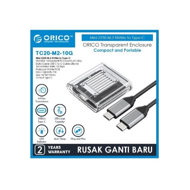 ORICO TC20-M2-10G Mini 2230 M.2 NVMe to Type-C 10Gbps SSD Transparent Enclosure