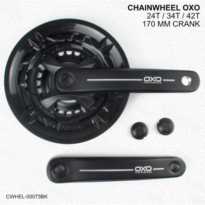 Crank Oxo CW49 Triple 42T & 48T  Arm 170 3 speed MTB Roadbike Piringan Gear Tengah ALLOY